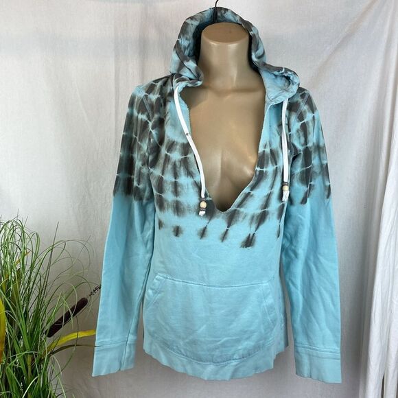 Hurley Blue & Gray Tie Dye Print Long Sleeve Hoodie Sweatshirt L - Picture 2 of 7